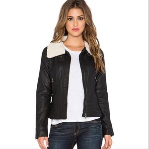 New Look Vegan Leather Moto Jacket with Faux Fur Collar